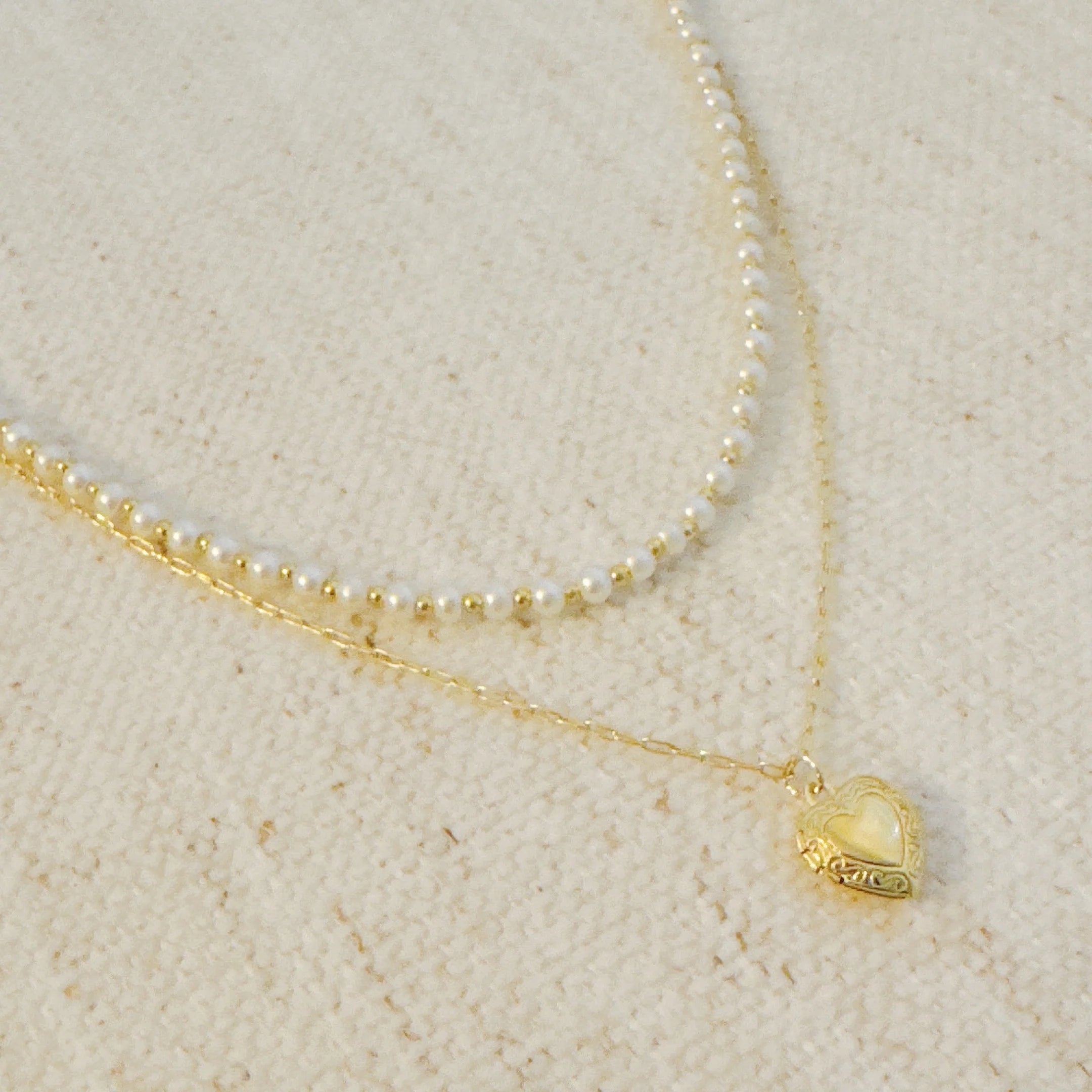 Pearls and Heart Locket Layered Necklace