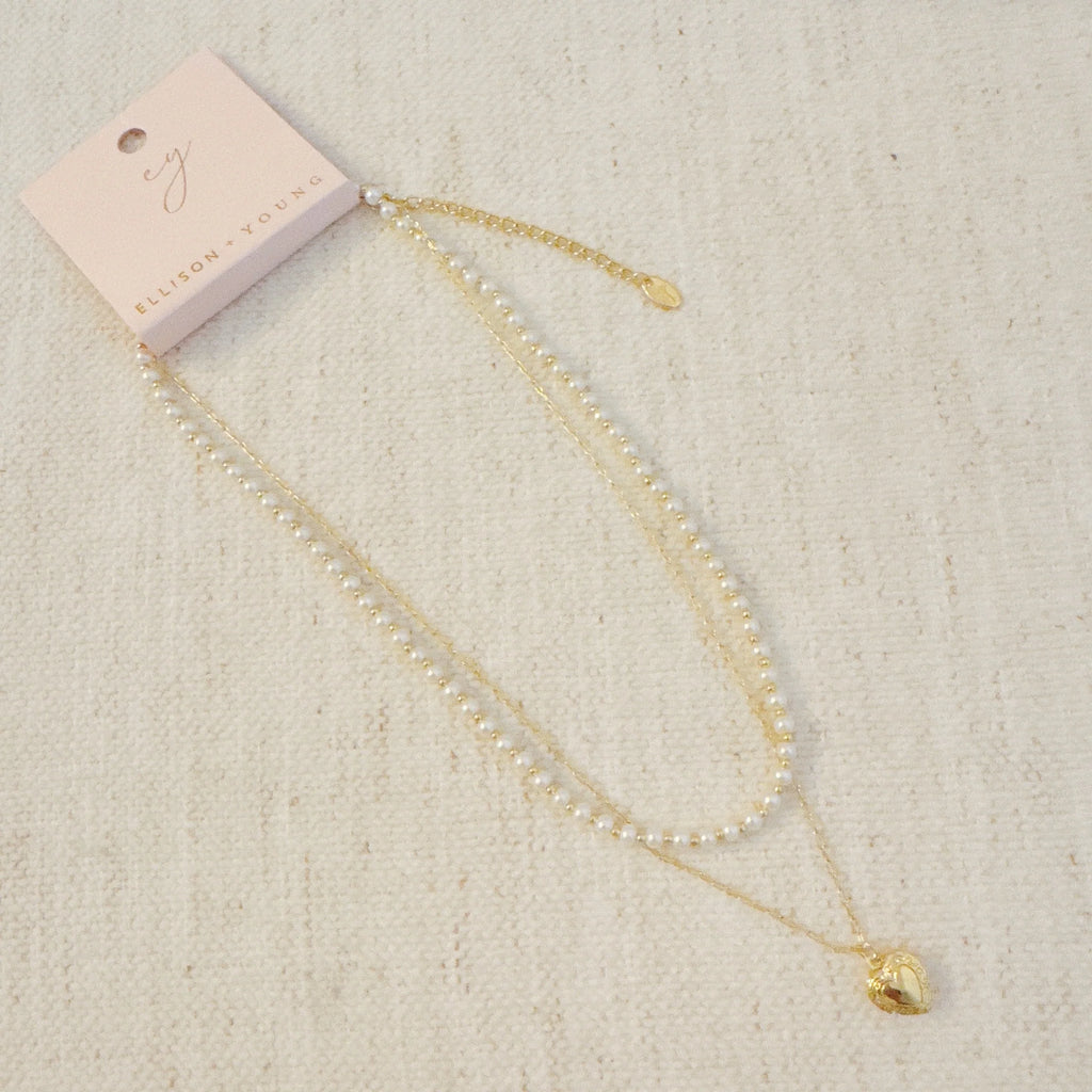 Pearls and Heart Locket Layered Necklace